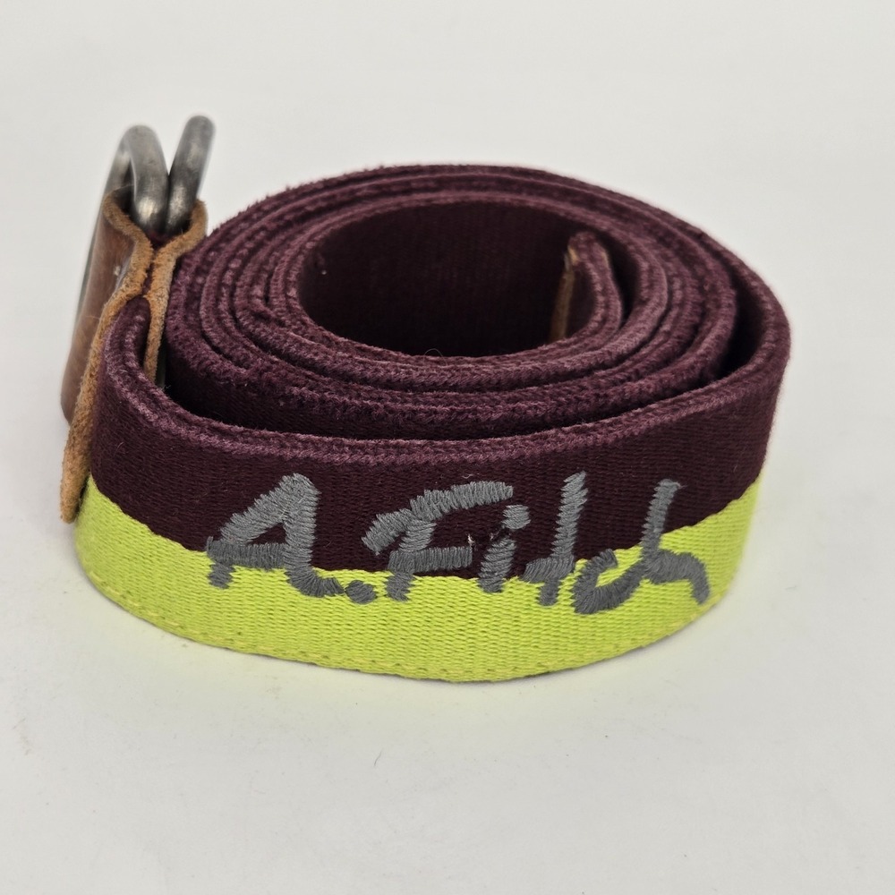 Vintage Abercrombie Canvas‎ Leather Stripe Belt Brown Neon Green Wool Blend